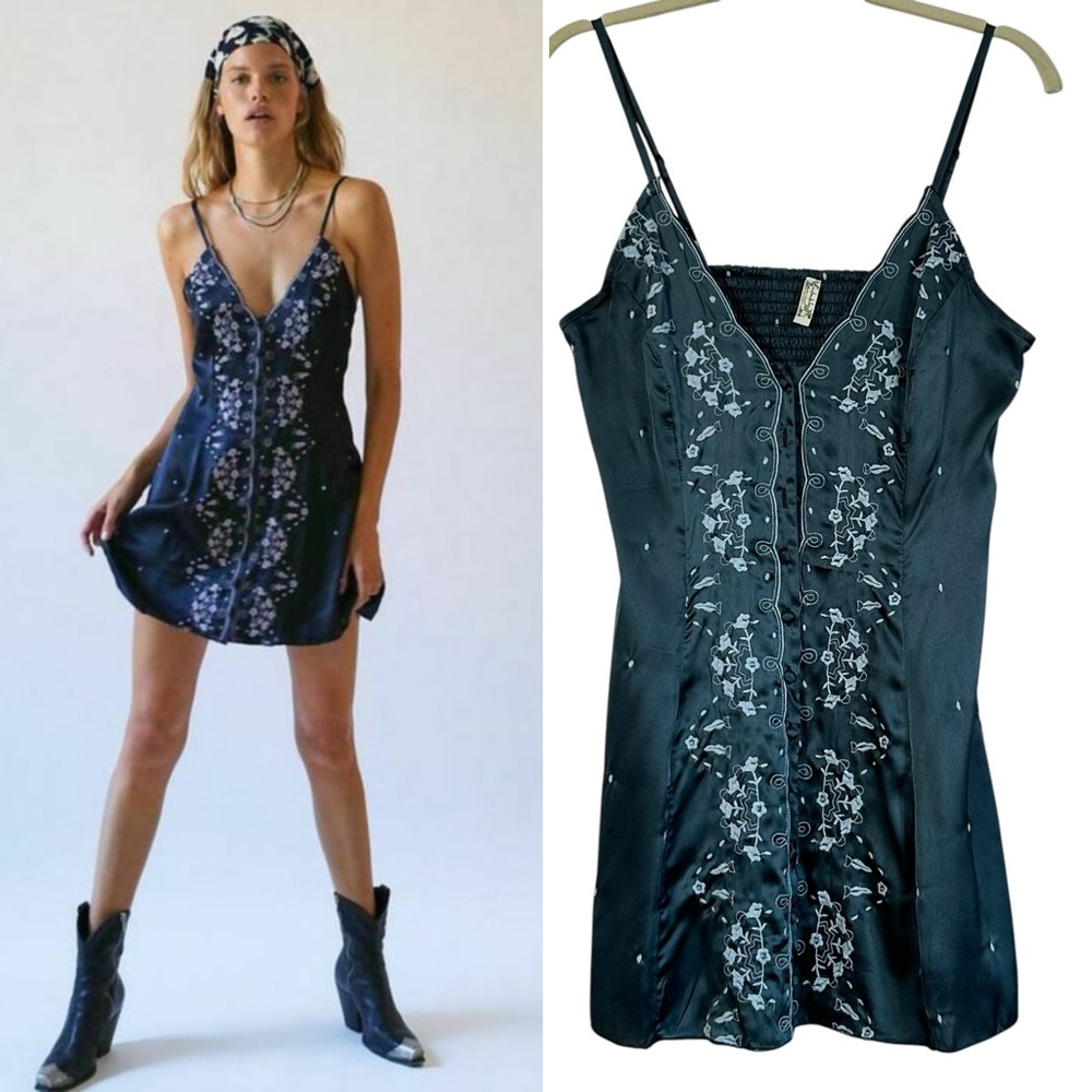 FREE PEOPLE INTIMATELY SATIN EMBROIDERED SLIP SIZE SMALL